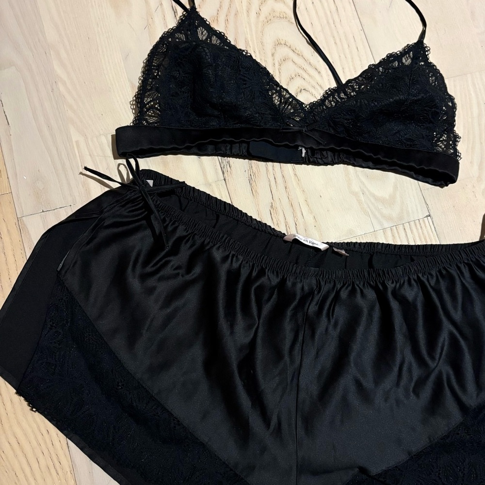 La Vie En Rose Black Lace Pajama Set